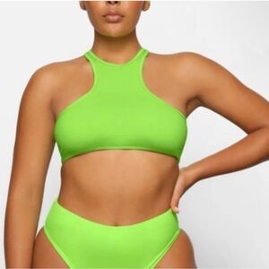 SKIMS Recycled Swim Top High Neck Neon Green Racerback Top Medium #27